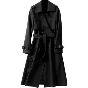Women's Double Breasted Trench Coat Belted Lapel Overcoat Windproof  Outerwear